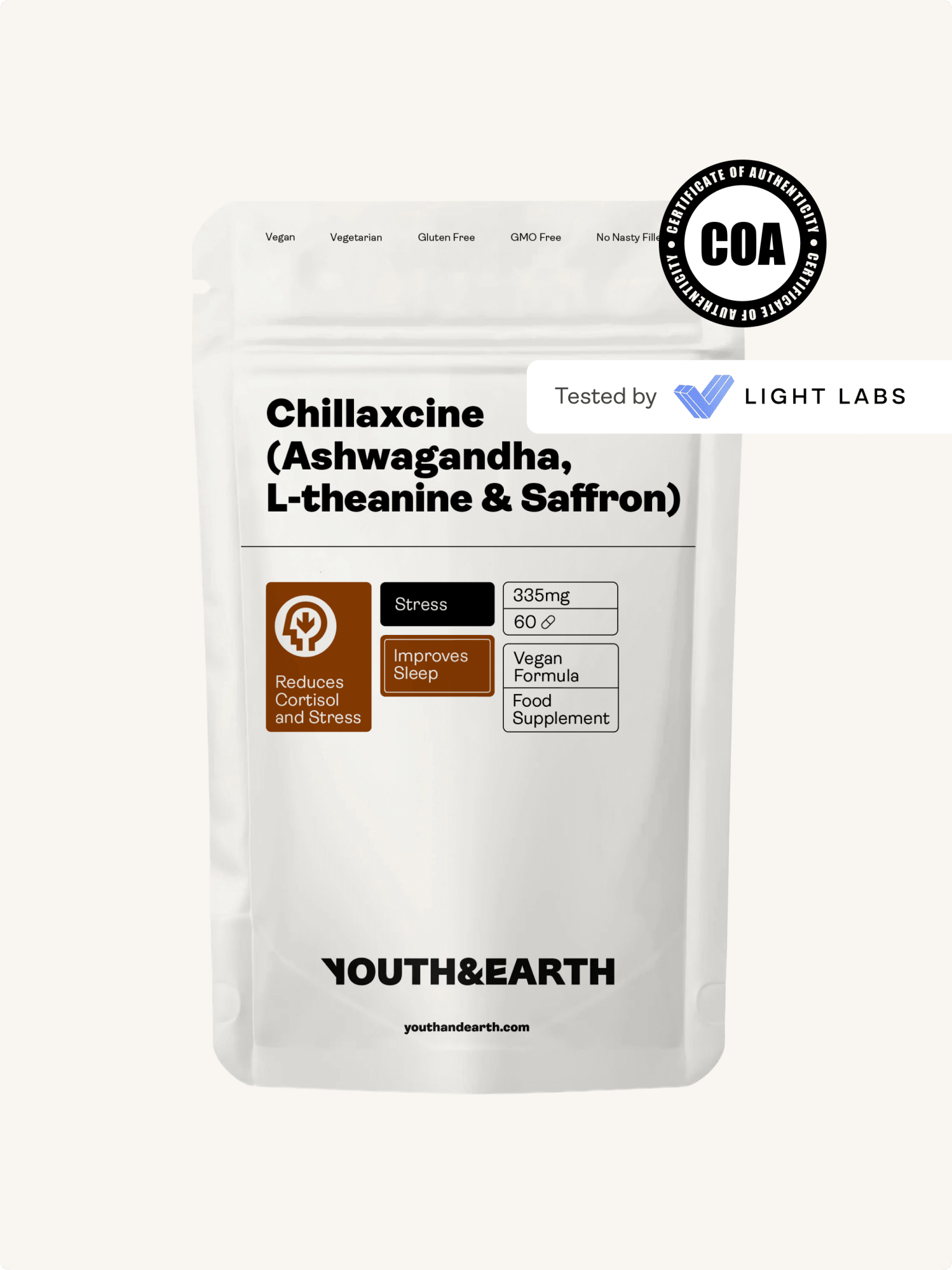 CHILLAXCINE (Ashwagandha, L-theanine & Saffron) 60 Capsules – Youth & Earth EU Store