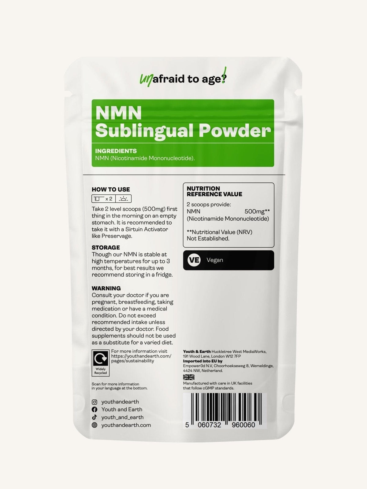 NMN Nicotinamide Mononucleotide Sublingual Powder - Youth & Earth EU Store