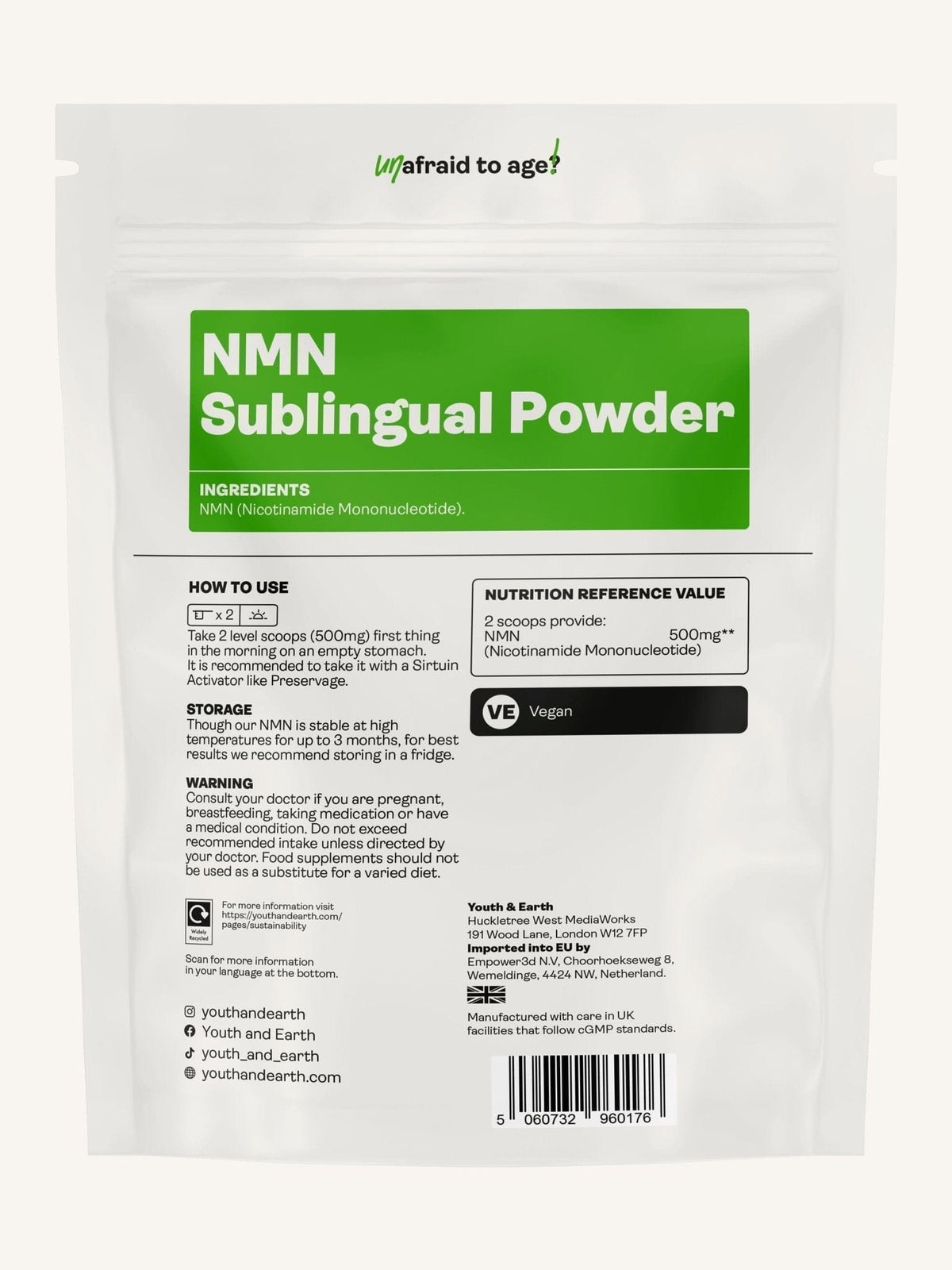 NMN Nicotinamide Mononucleotide Sublingual Powder - Youth & Earth EU Store
