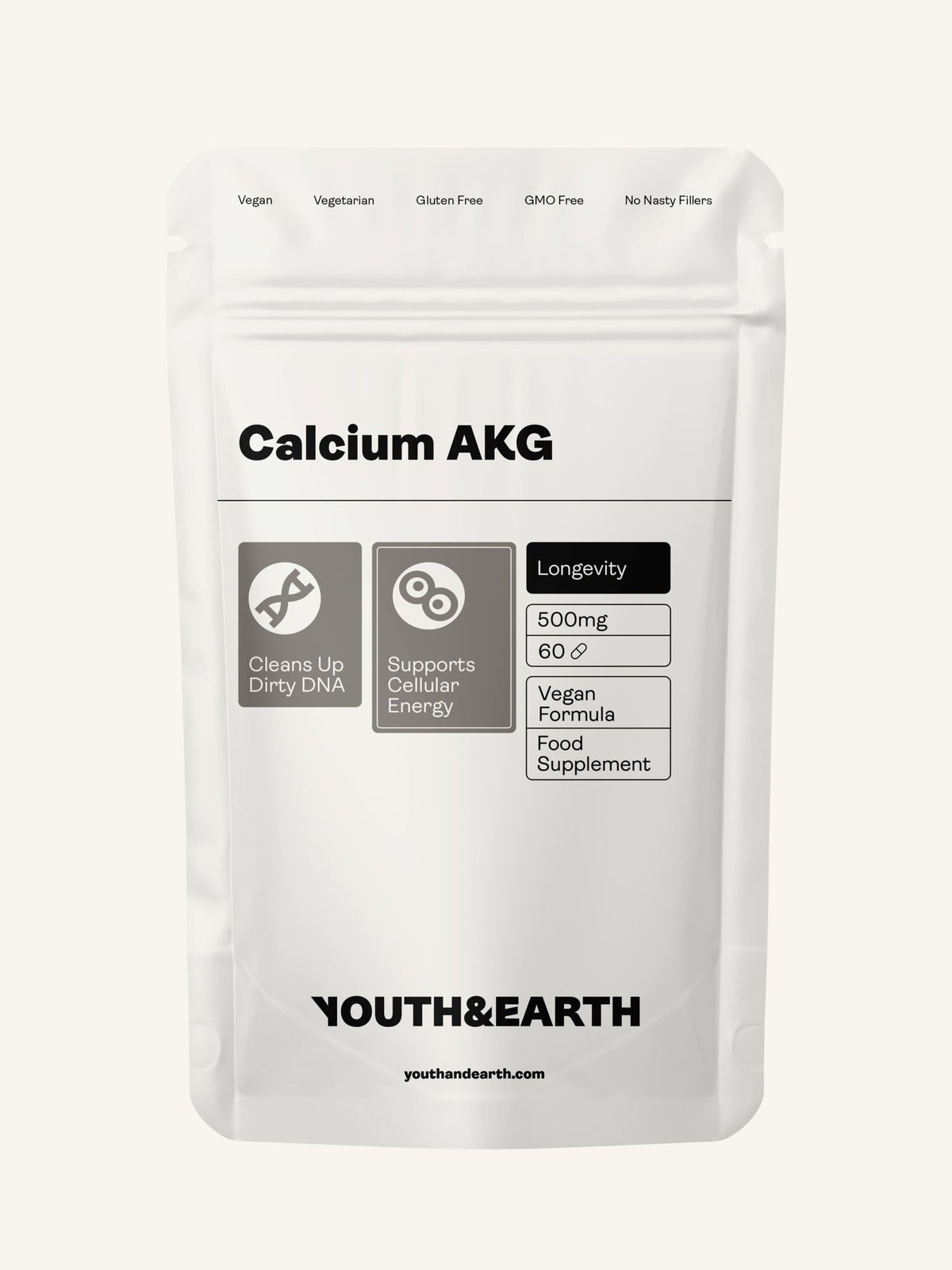 Calcium Alpha Keto-Glutarate (AKG) 500mg x 60 Capsules - Youth & Earth EU Store
