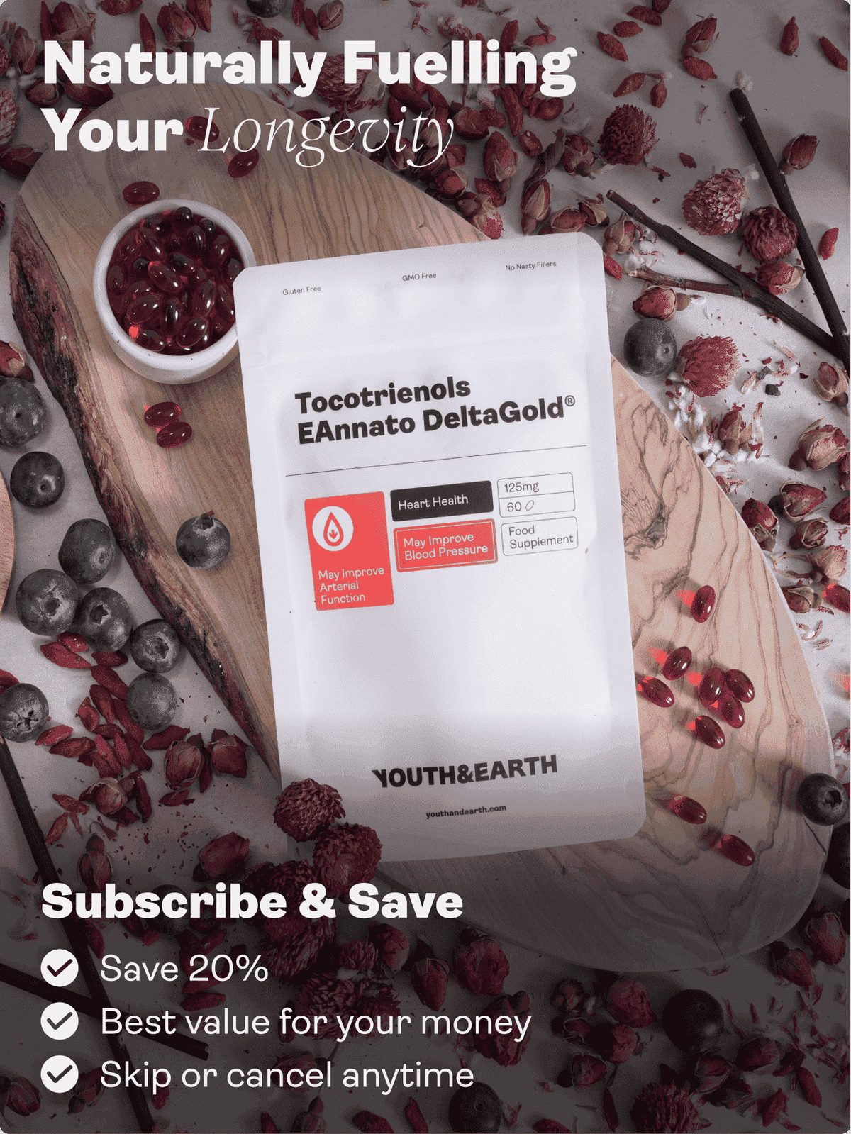 Tocotriénols EAnnato Delta Gold 125mg, 60 Gélules Molles - Boutique UE Youth & Earth