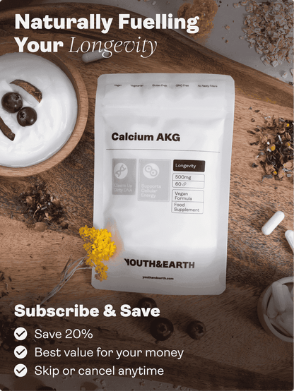 Calcium Alpha Keto-Glutarate (AKG) 500mg x 60 Capsules - Youth & Earth EU Store