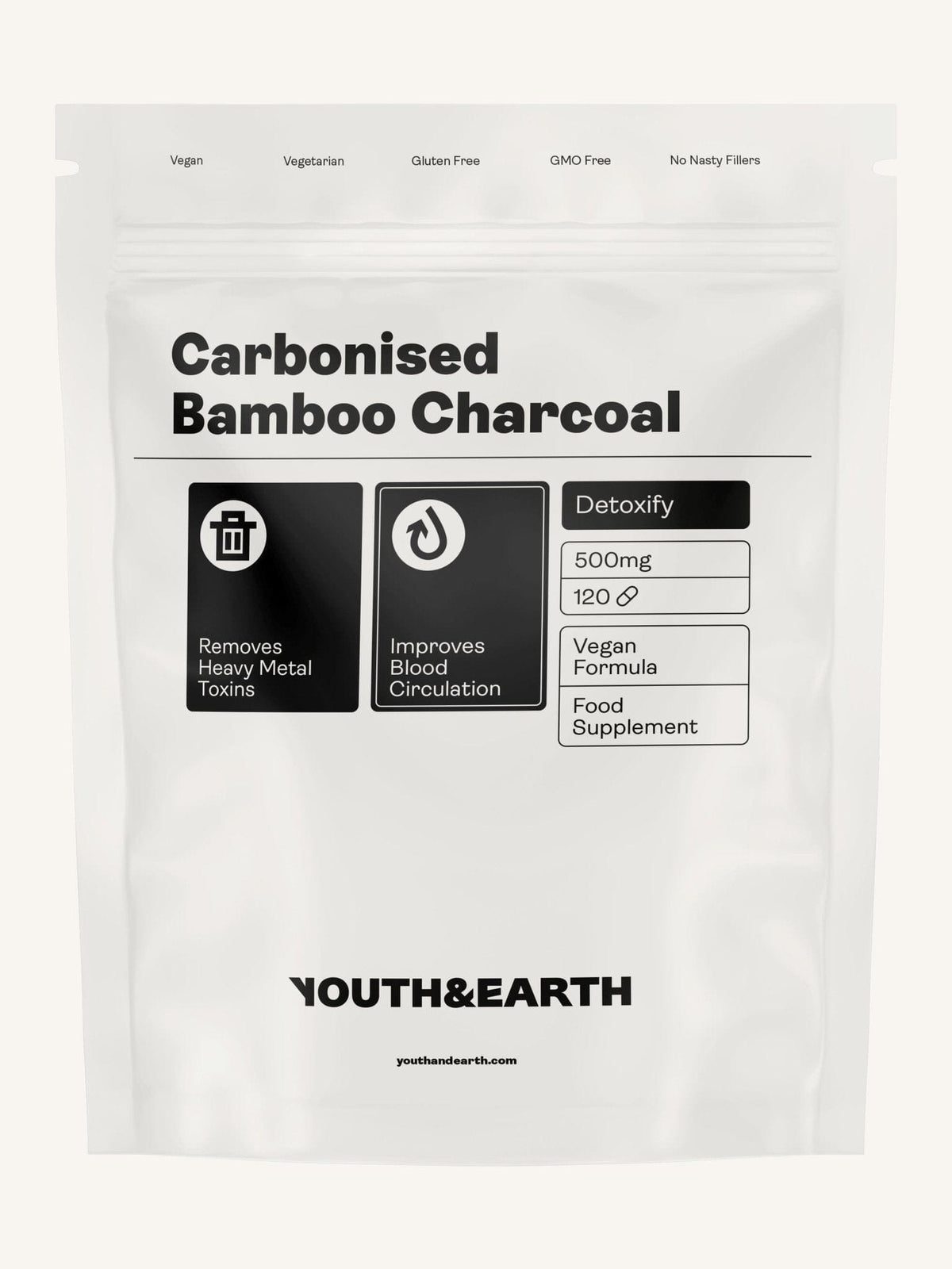 Carbonised Bamboo Charcoal – 500mg x 120 Capsules Vitamins &amp; Supplements Youth &amp; Earth EU Store 