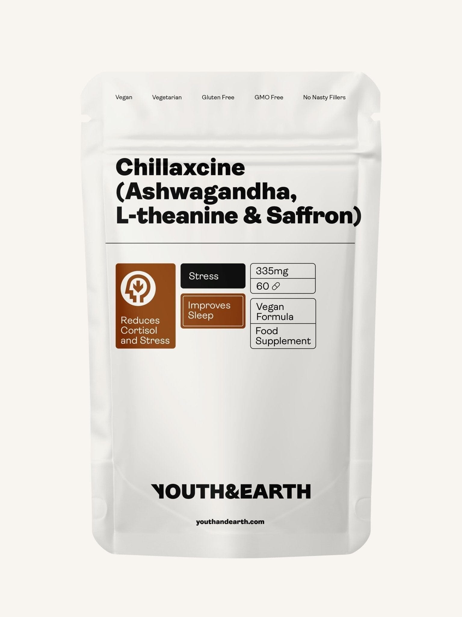 CHILLAXCINE (Ashwagandha, L - theanine & Saffron) 335mg x 60 Capsules - Youth & Earth EU Store