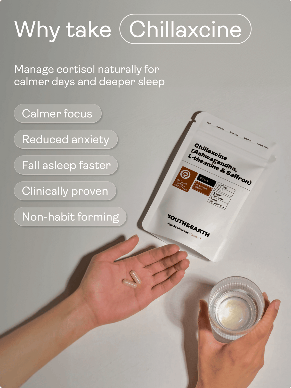 Chillaxcine - Ashwagandha, L - theanine & Saffron - Youth & Earth EU Store