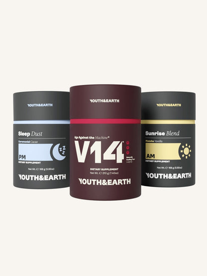 Pacote de sistema completo (AM: Mistura do nascer do sol + PM: Pó do sono + V14 Longevity Reds) - Youth & Earth EU Store