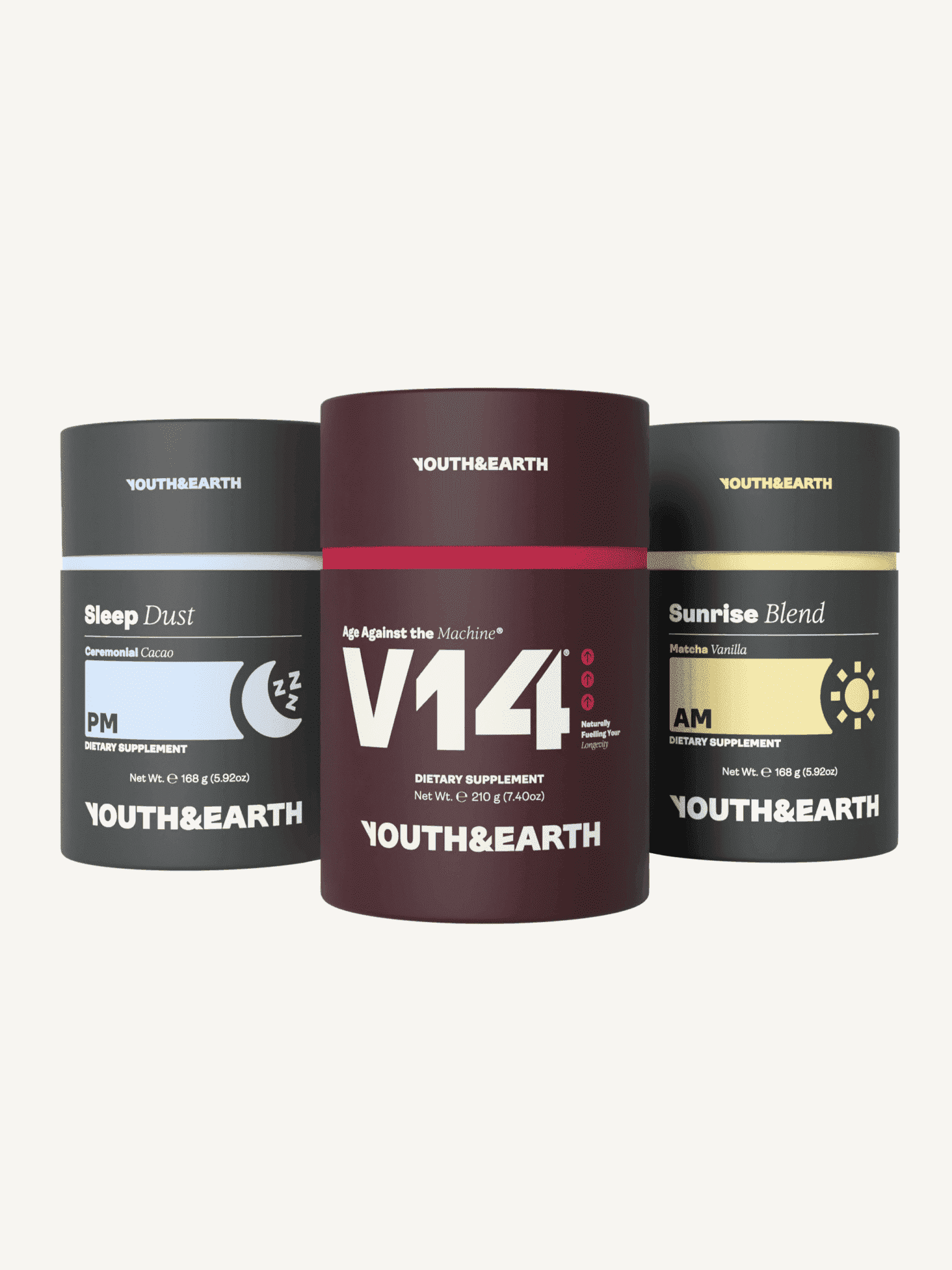 Pacote de sistema completo (AM: Mistura do nascer do sol + PM: Pó do sono + V14 Longevity Reds) - Youth & Earth EU Store