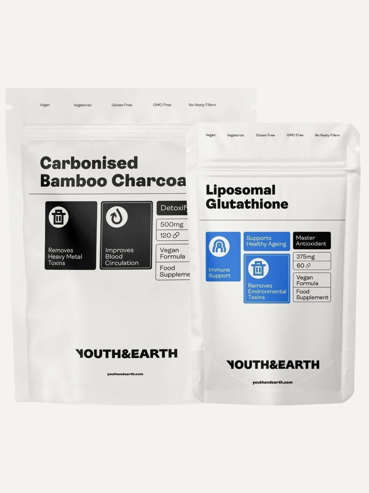 Detoxification Bundle: Liposomal Glutathione &amp; Carbonized Bamboo Charcoal - Youth &amp; Earth EU Store