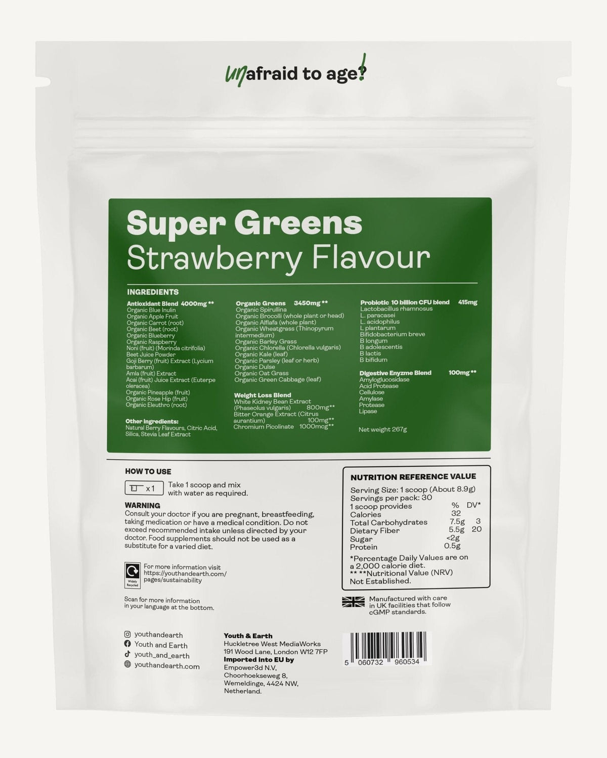 Earthy Greens Strawberry Flavour Supplement Youth &amp; Earth EU Store 