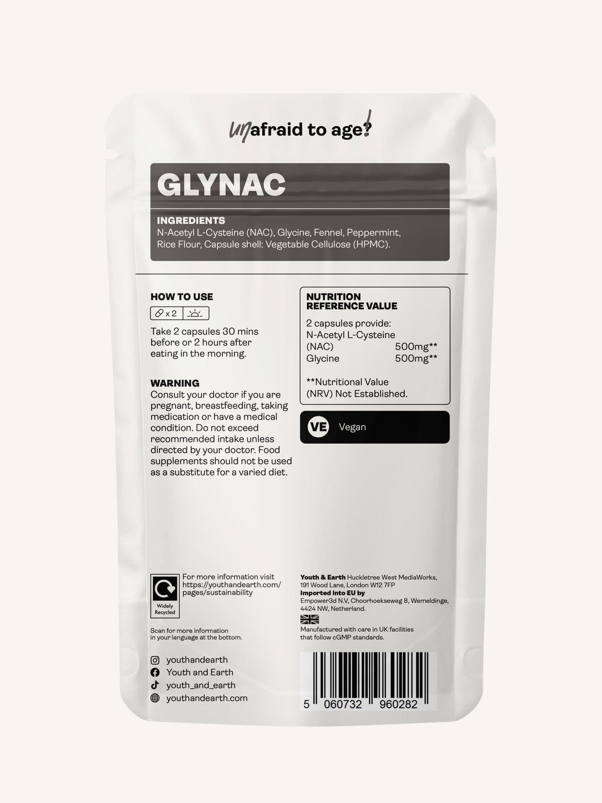 GLYNAC – 500mg x 60 Capsules NAC &amp; Glycine Youth &amp; Earth EU Store 