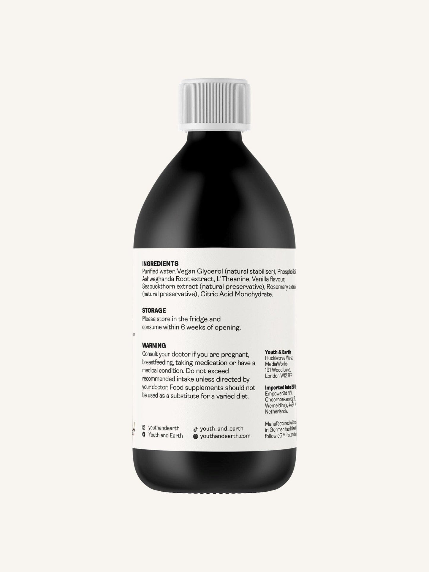 Liposomal Ashwagandha 200mg & L'Theanine 200mg – Coffee & Vanilla Flavour, 250ml - Youth & Earth EU Store