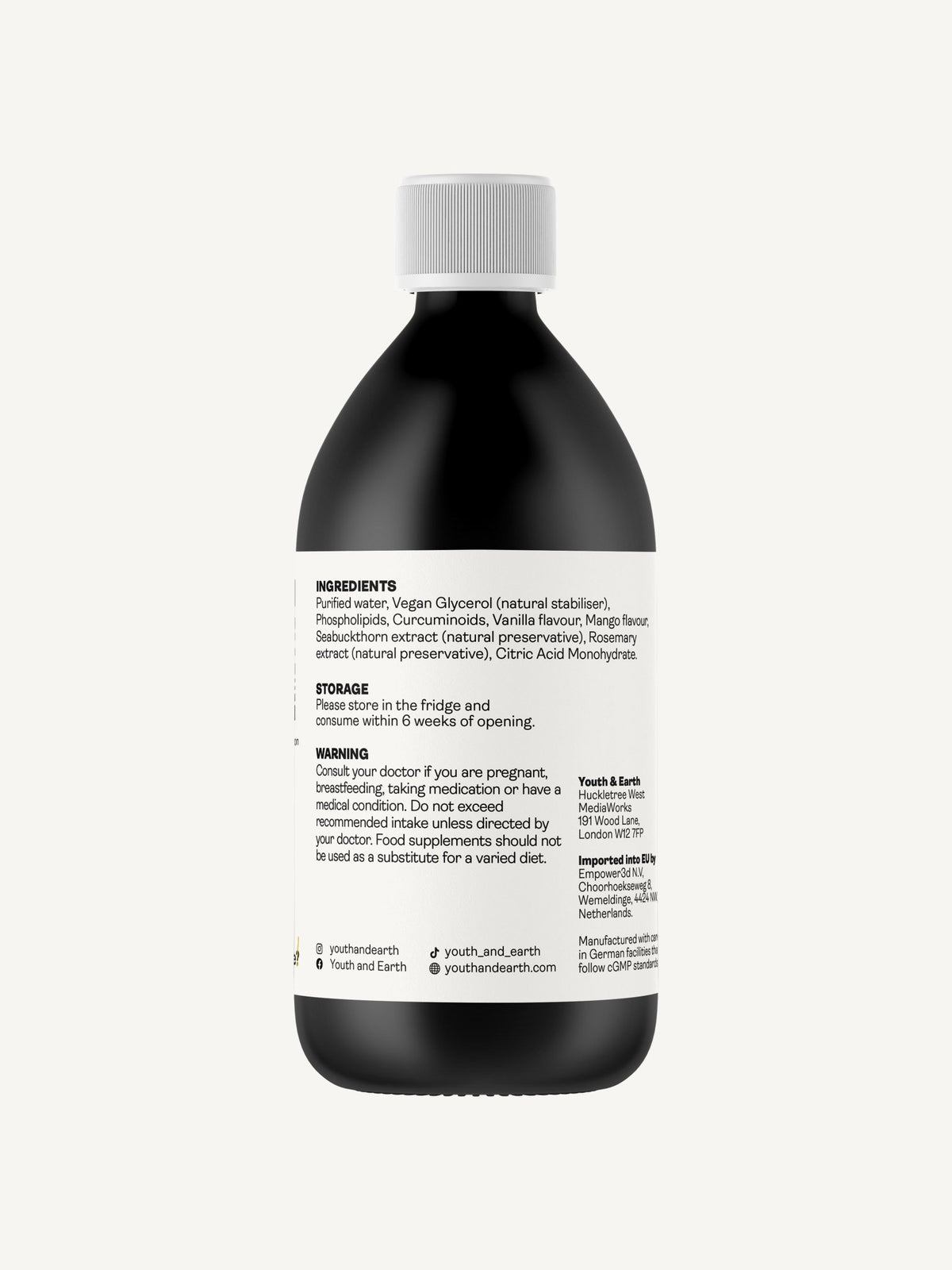 Liposomal Curcumin 200mg – Vanilla &amp; Mango Flavour 250ml - Youth &amp; Earth EU Store