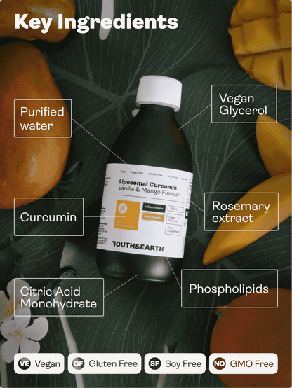Liposomal Curcumin 200mg - Sabor a Baunilha e Manga, 250ml - Youth & Earth EU Store