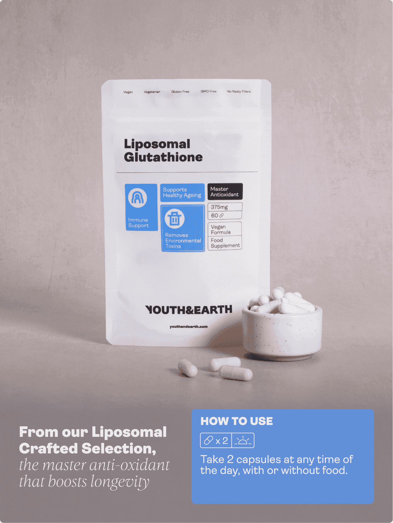 Liposomal Glutathione – 375mg, 60 Capsules - Youth & Earth EU Store
