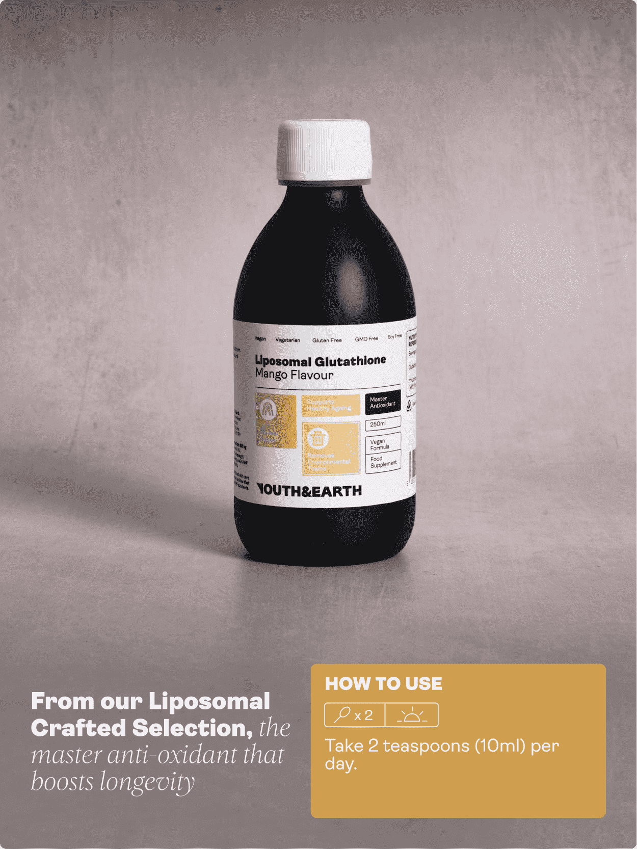 Glutatião Lipossomal 400mg - Sabor a Manga, 250ml - Youth & Earth EU Store