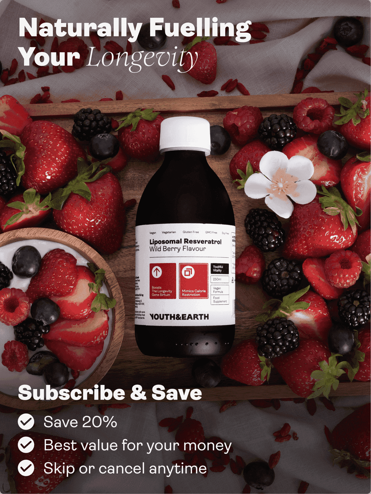 Liposomal Resveratrol 200mg (Wild Berry Flavour, 250ml) - Youth & Earth EU Store