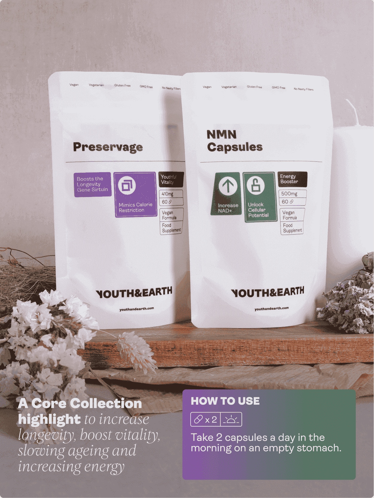 Longevity Support Bundle (NMN & Preservage / NMN & Liposomal Resveratrol) - Youth & Earth EU Store