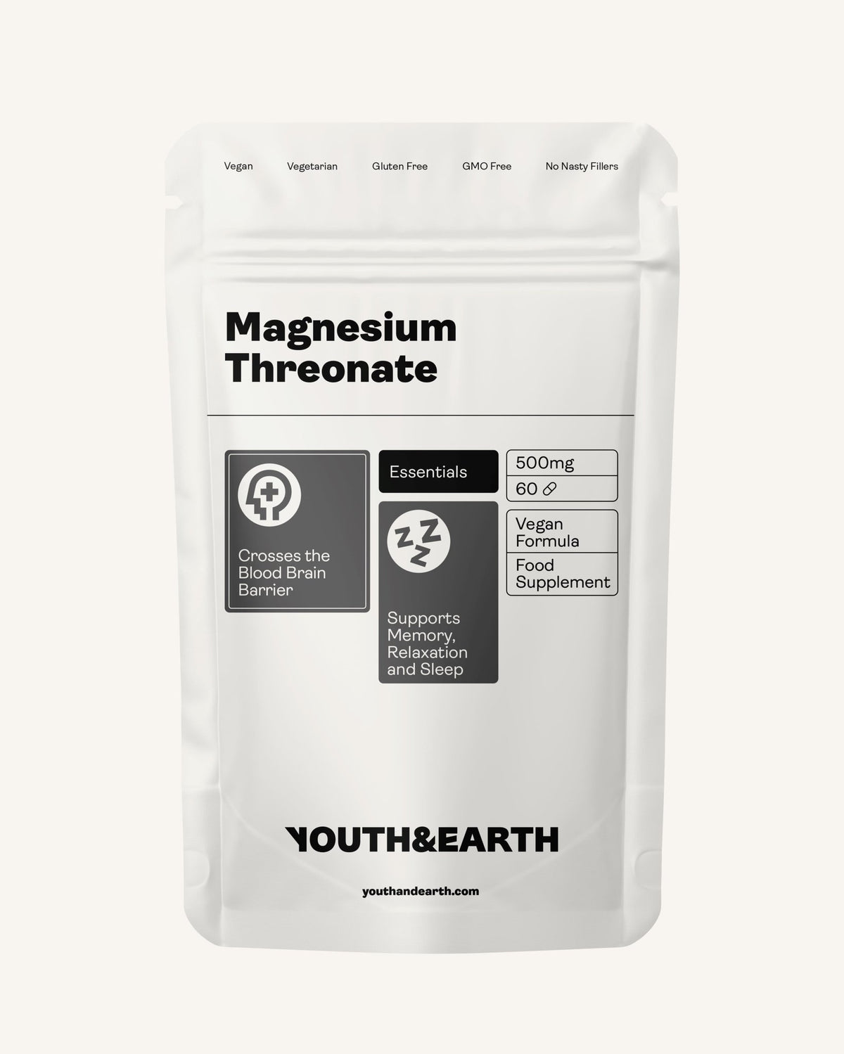 Magnesium Threonate 500mg x 60 Capsules - Youth &amp; Earth EU Store