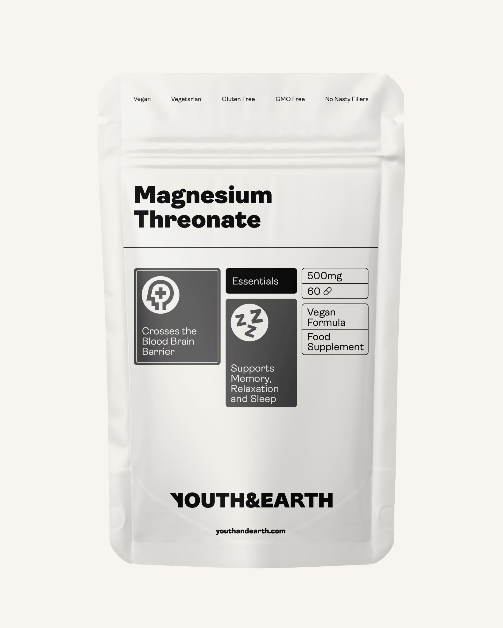 Magnesium Threonate 500mg x 60 Capsules - Youth & Earth EU Store