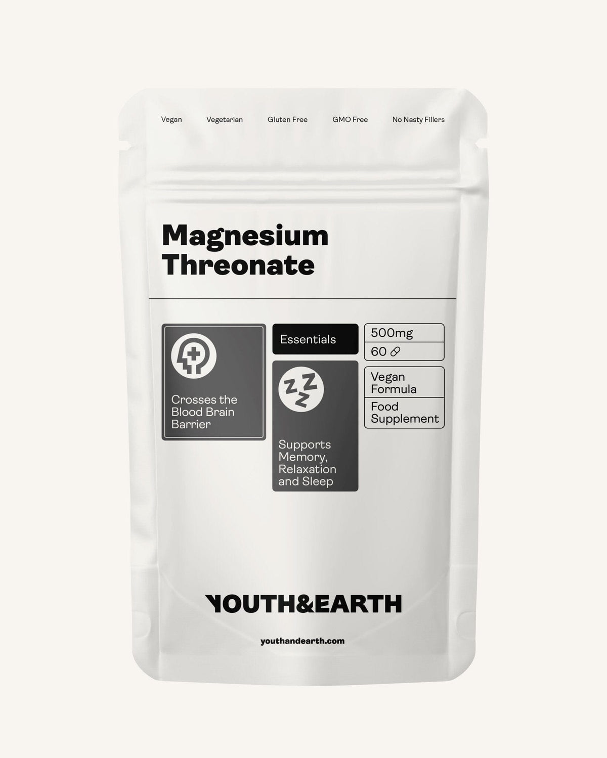 Magnesium Threonate 500mg x 60 Capsules - Youth &amp; Earth EU Store