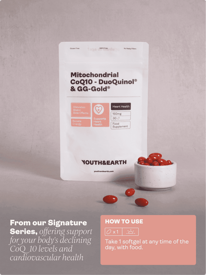 MITOCHONDRIAL CoQ10 (DuoQuinol® & GG-Gold®) Suplemento - Youth & Earth EU Store