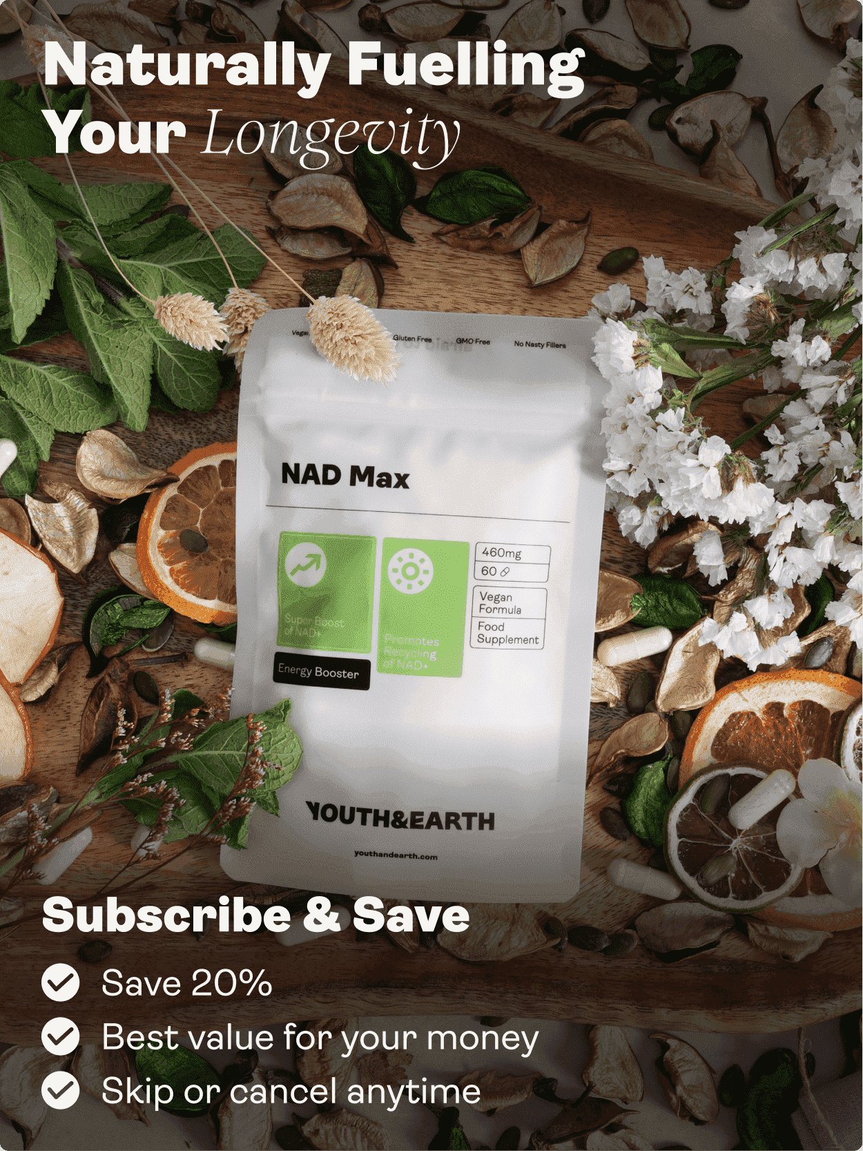 NAD Max - 460mg, 60 Capsules - Youth & Earth EU Store