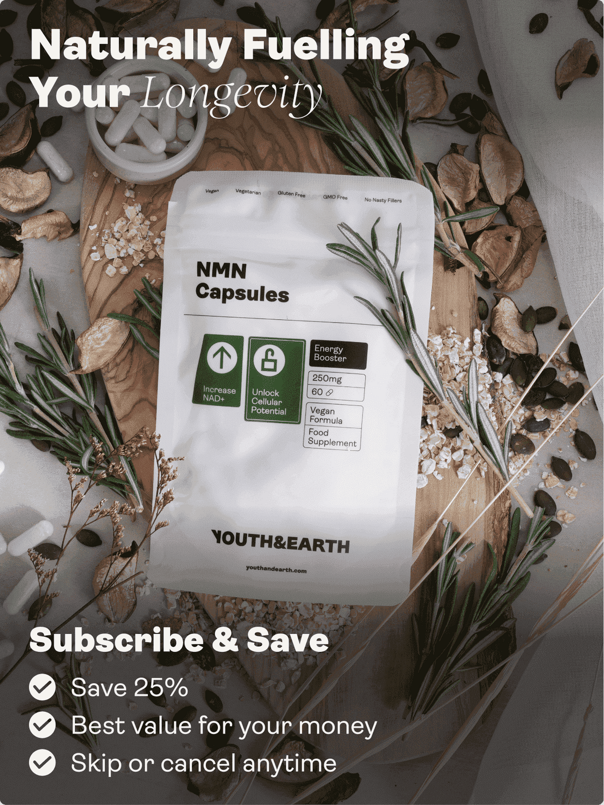 NMN - 60 Capsules - Youth &amp; Earth EU Store