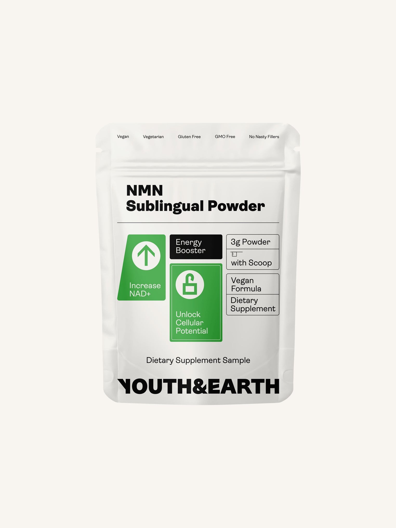 NMN (β-Nicotinamide Mononucleotide) polvere sublinguale 3g "CAMPIONE GRATUITO!" (6-12 dosi) - Youth & Earth EU Store
