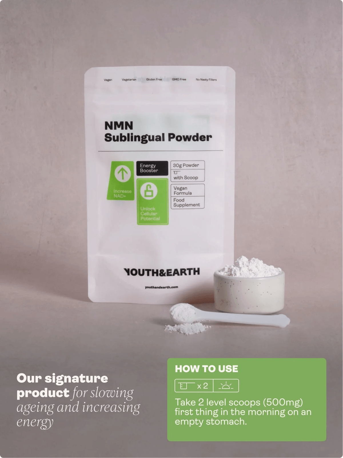 NMN Nicotinamide Mononucleotide Sublingual Powder - Youth & Earth EU Store