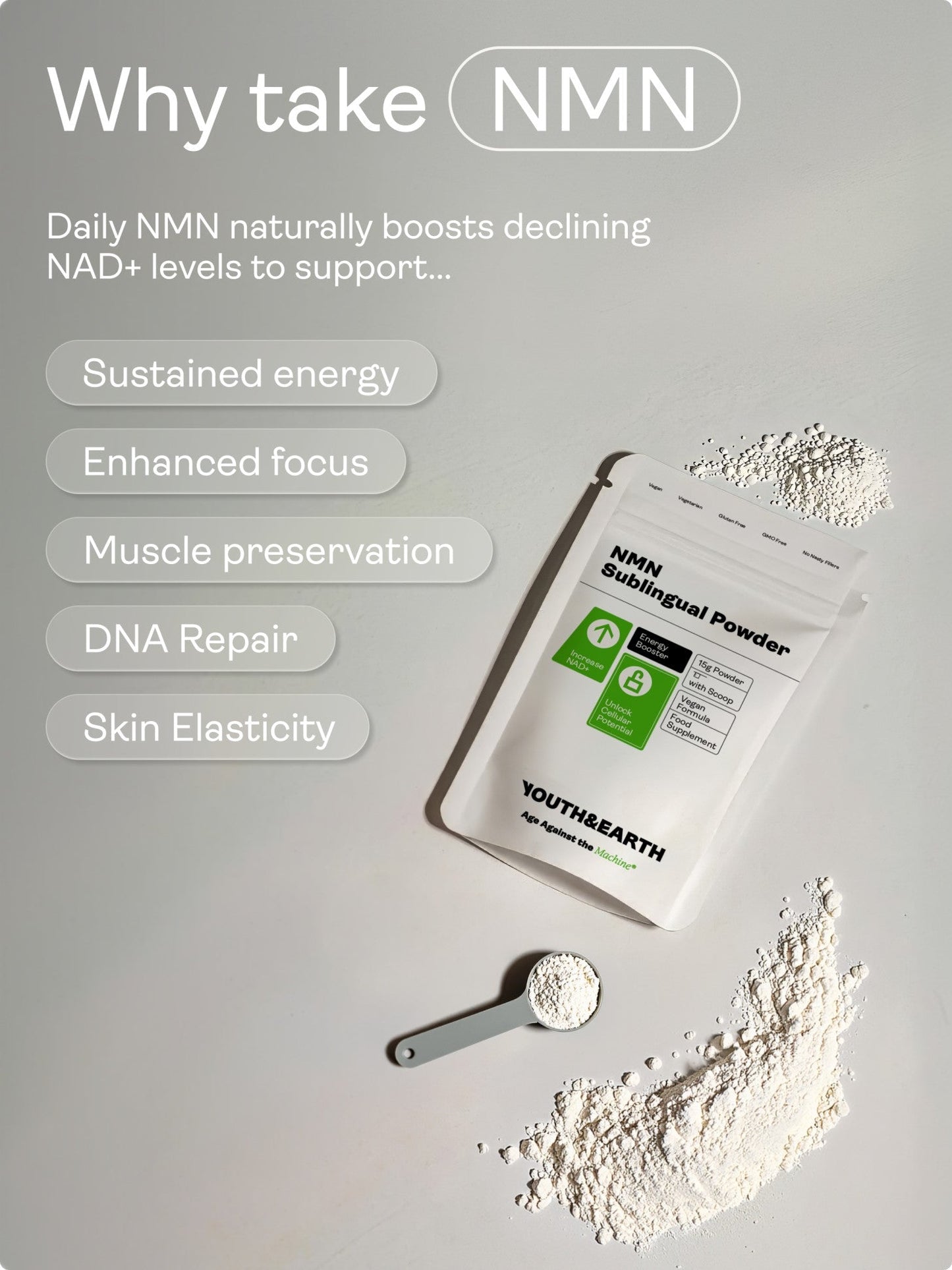 NMN Sublingual Powder - NAD+ Booster - Youth & Earth EU Store