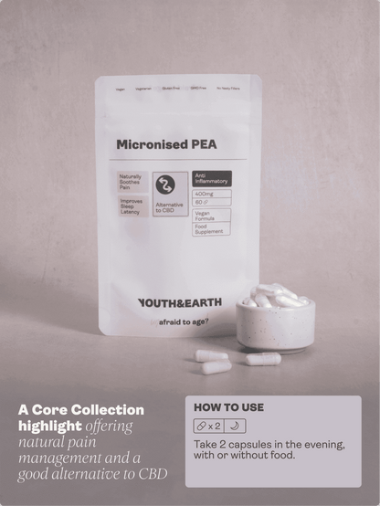 PEA (Palmitoiletanolamida) Micronizada - 400mg, 60 Cápsulas - Youth & Earth EU Store