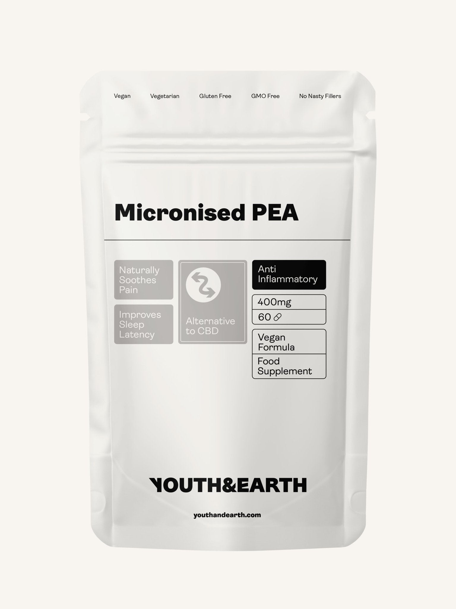 PEA (Palmitoylethanolamide) Micronised – 400mg x 60 Capsules - Youth & Earth EU Store
