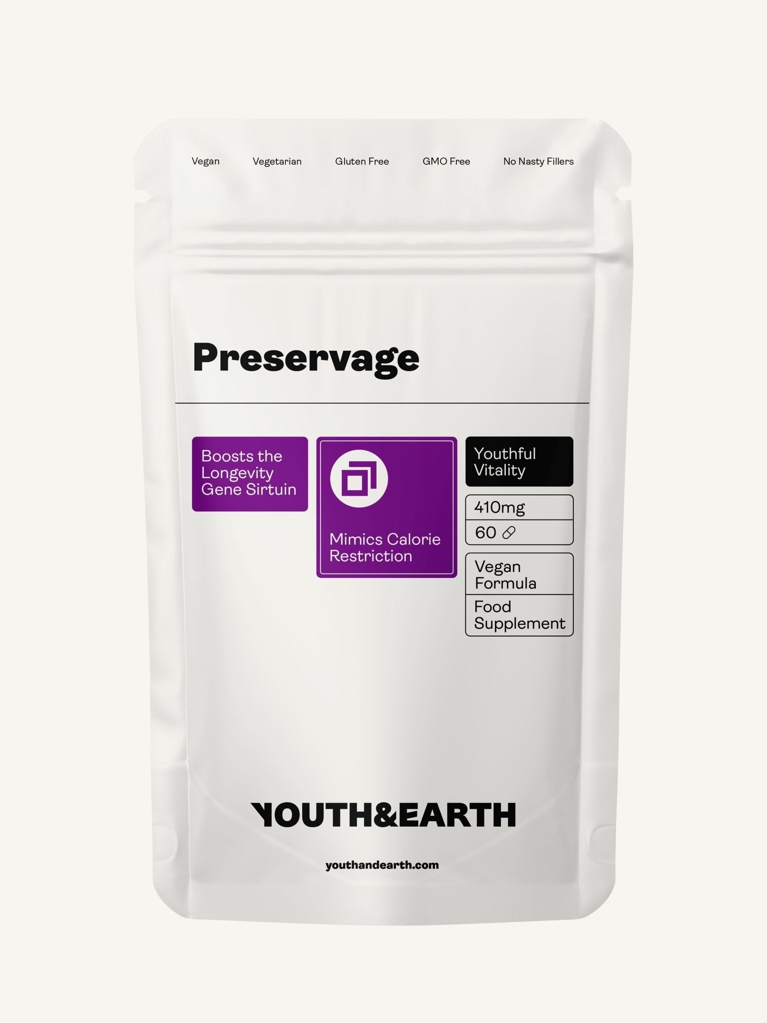 Preservage (Trans-Resveratrol, Curcumin, Quercetin, BioPerine) – 410mg x 60 Capsules - Youth & Earth EU Store