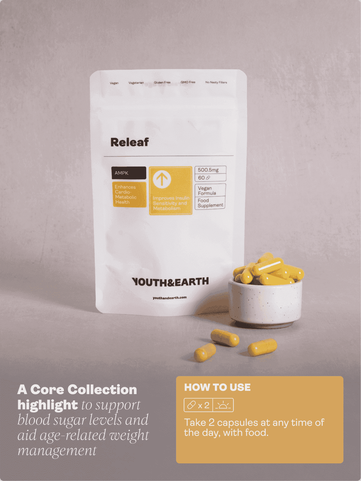 Releaf (Berberine, Silymarin, Chromium Picolinate) 500.5mg, 60 Capsules - Youth & Earth EU Store