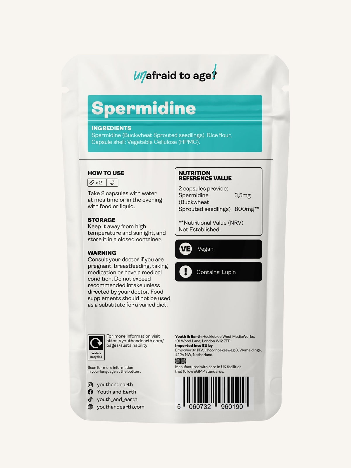 Spermidine – 400mg x 60 Capsules - Youth &amp; Earth EU Store