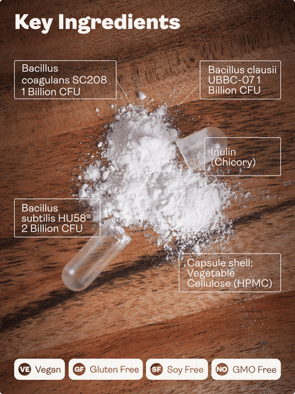 Probiótico Spore (Bacillus Subtilis HU58®, Coagulans SC208 y Clausii UBBC - 07) 4000 millones de UFC - 60 cápsulas - Tienda Youth & Earth