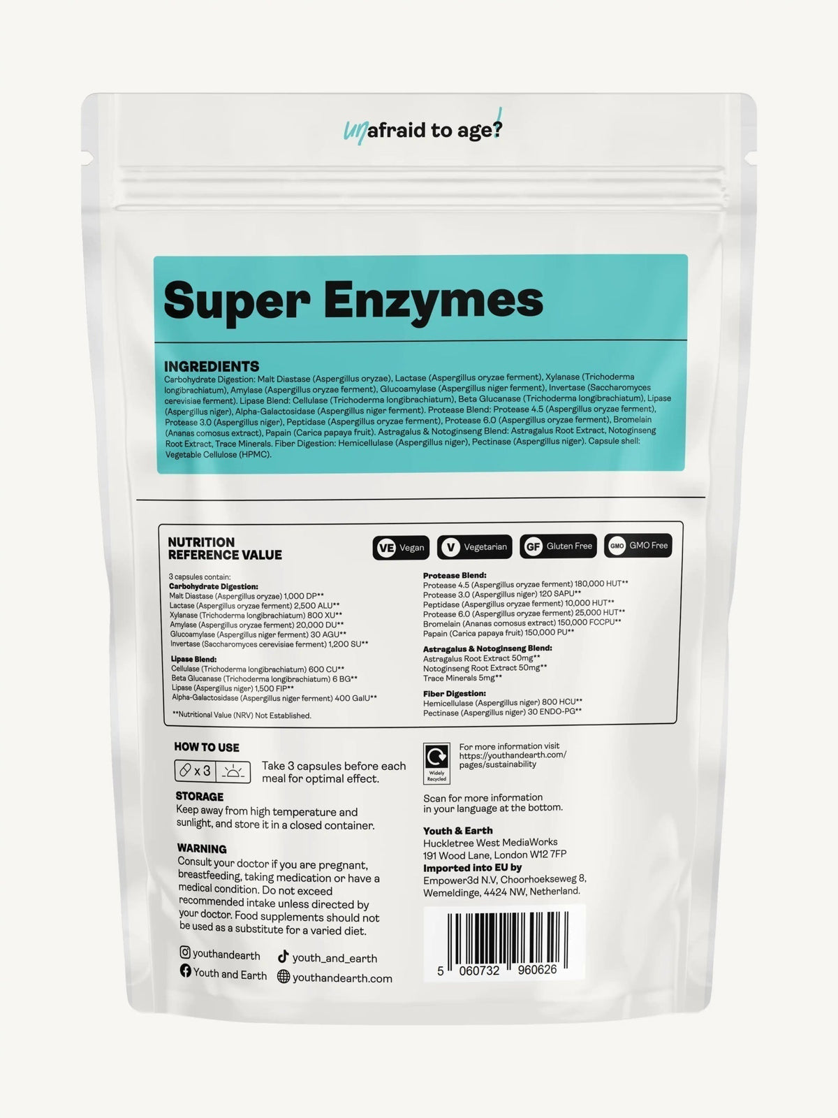 Super Enzymes 90 Capsules - Youth &amp; Earth EU Store