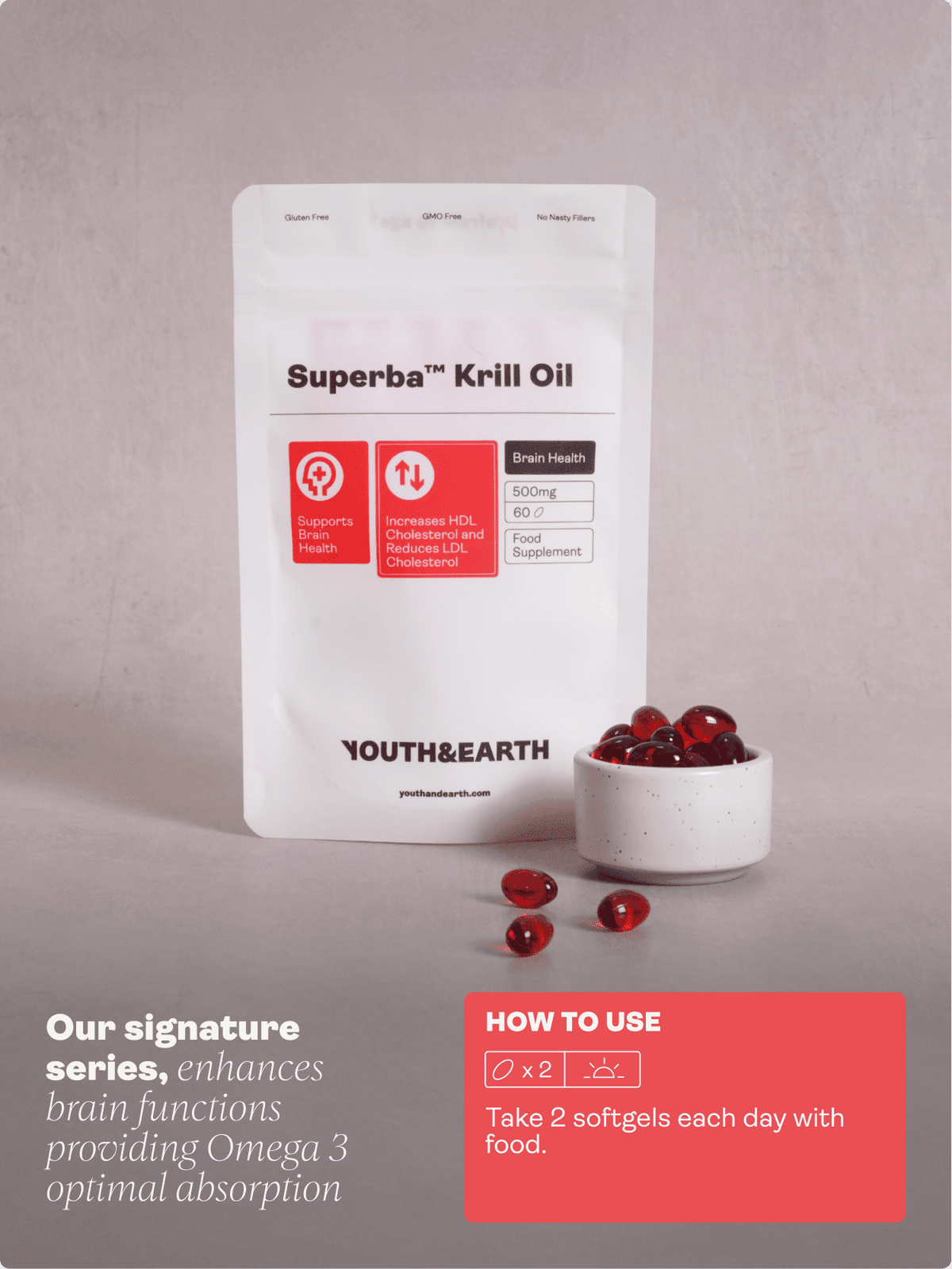 Superba ™ Krill Oil – 500mg x 60 Softgels - Youth &amp; Earth EU Store