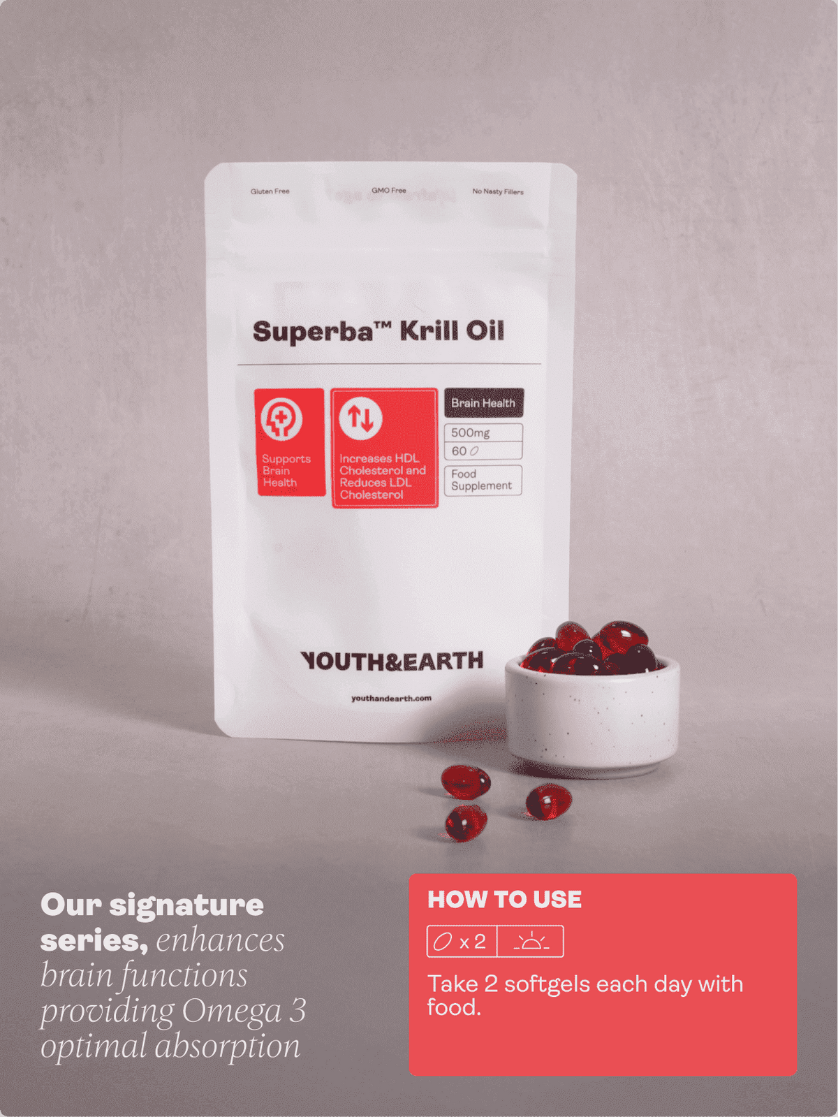 Superba ™ Krill Oil – 500mg x 60 Softgels - Youth &amp; Earth EU Store