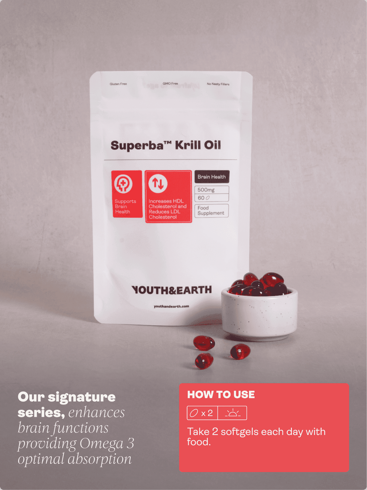 Superba ™ Krill Oil – 500mg x 60 Softgels - Youth &amp; Earth EU Store