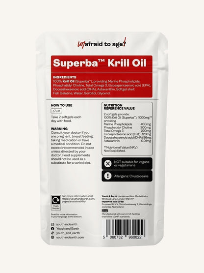 Óleo de krill Superba ™ - 500mg, 60 cápsulas moles - Loja Youth & Earth da UE