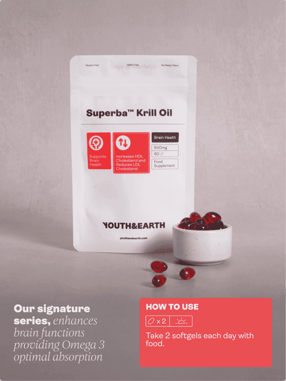 Óleo de krill Superba ™ - 500mg, 60 cápsulas moles - Loja Youth & Earth da UE
