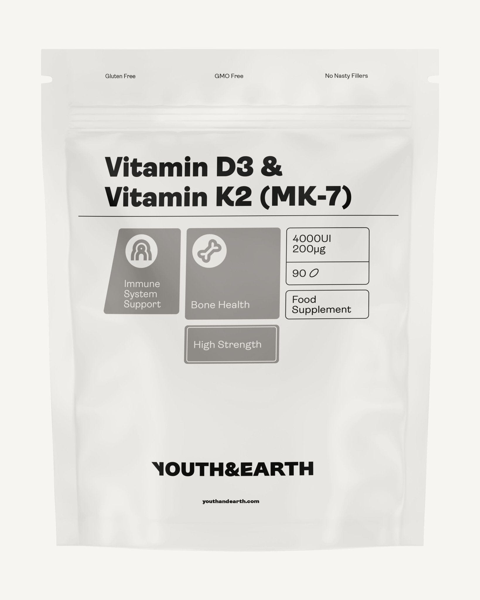 Vitamin D3 4000UI + K2 200mcg x 90 Softgels (3 months supply) Youth & Earth EU Store 