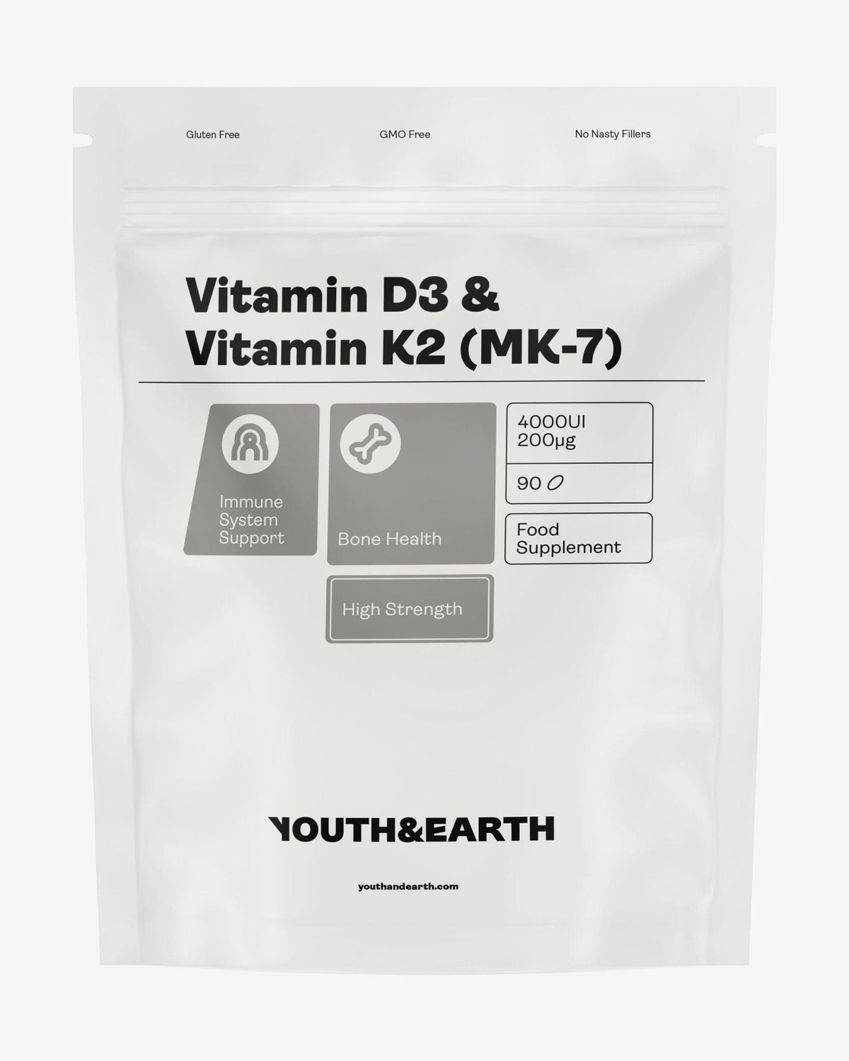 Vitamin D3 4000UI + K2 200mcg x 90 Softgels (3 months supply) Youth &amp; Earth EU Store 