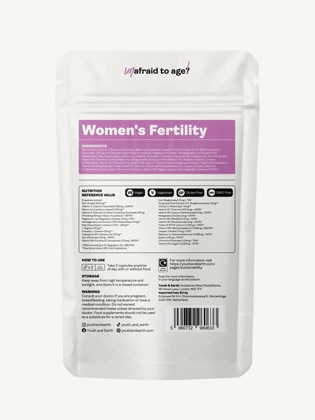 Women&#39;s Fertility 60 Capsules - Youth &amp; Earth EU Store