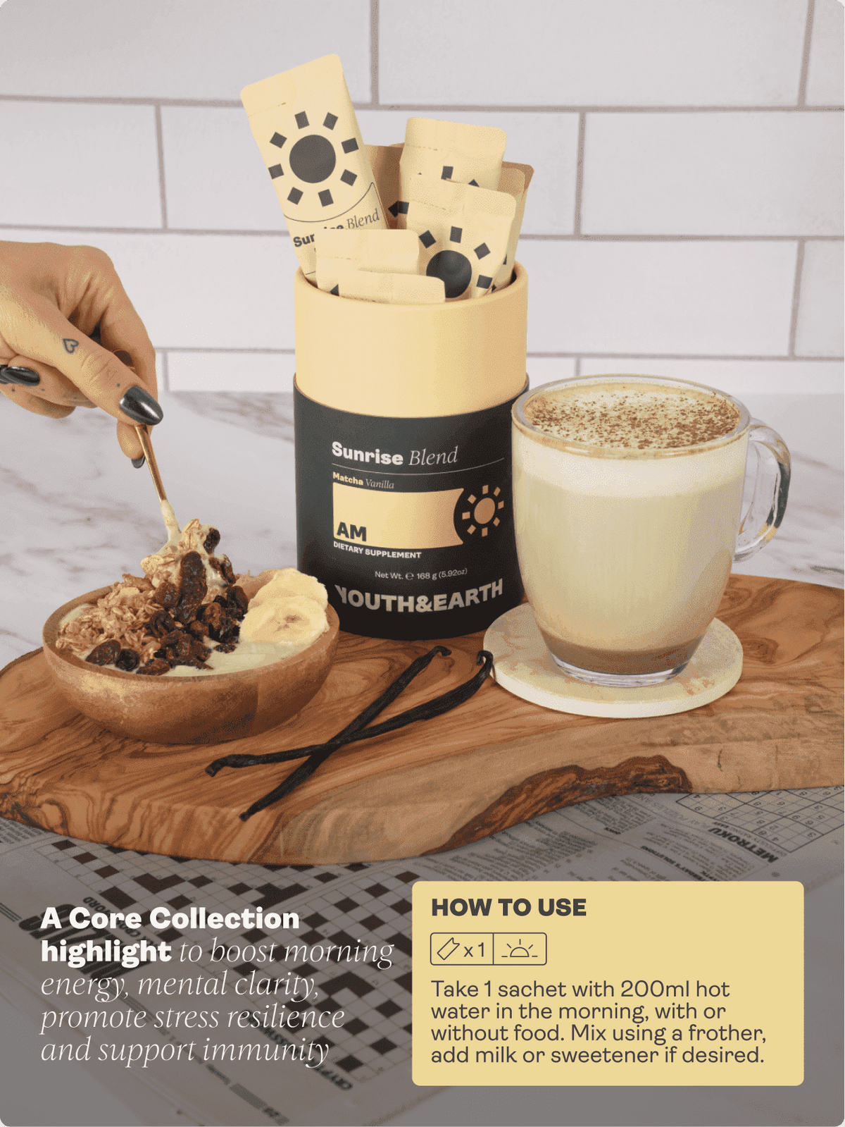 AM: Sunrise Blend, Vanilla Matcha - Youth & Earth EU Store