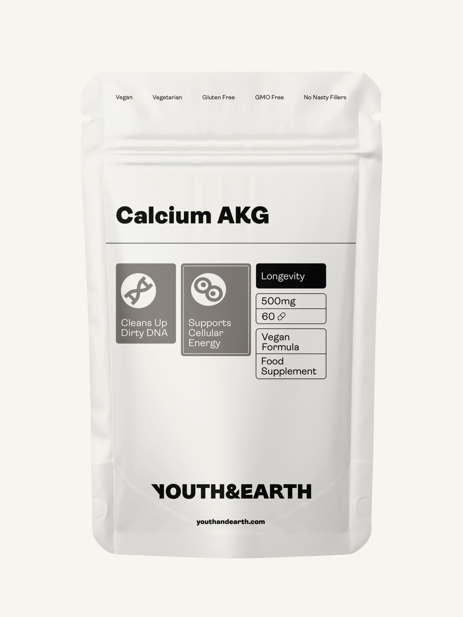 Kalcium alfa keto-glutarát (AKG) 500mg x 60 kapslí - Youth & Earth EU Store