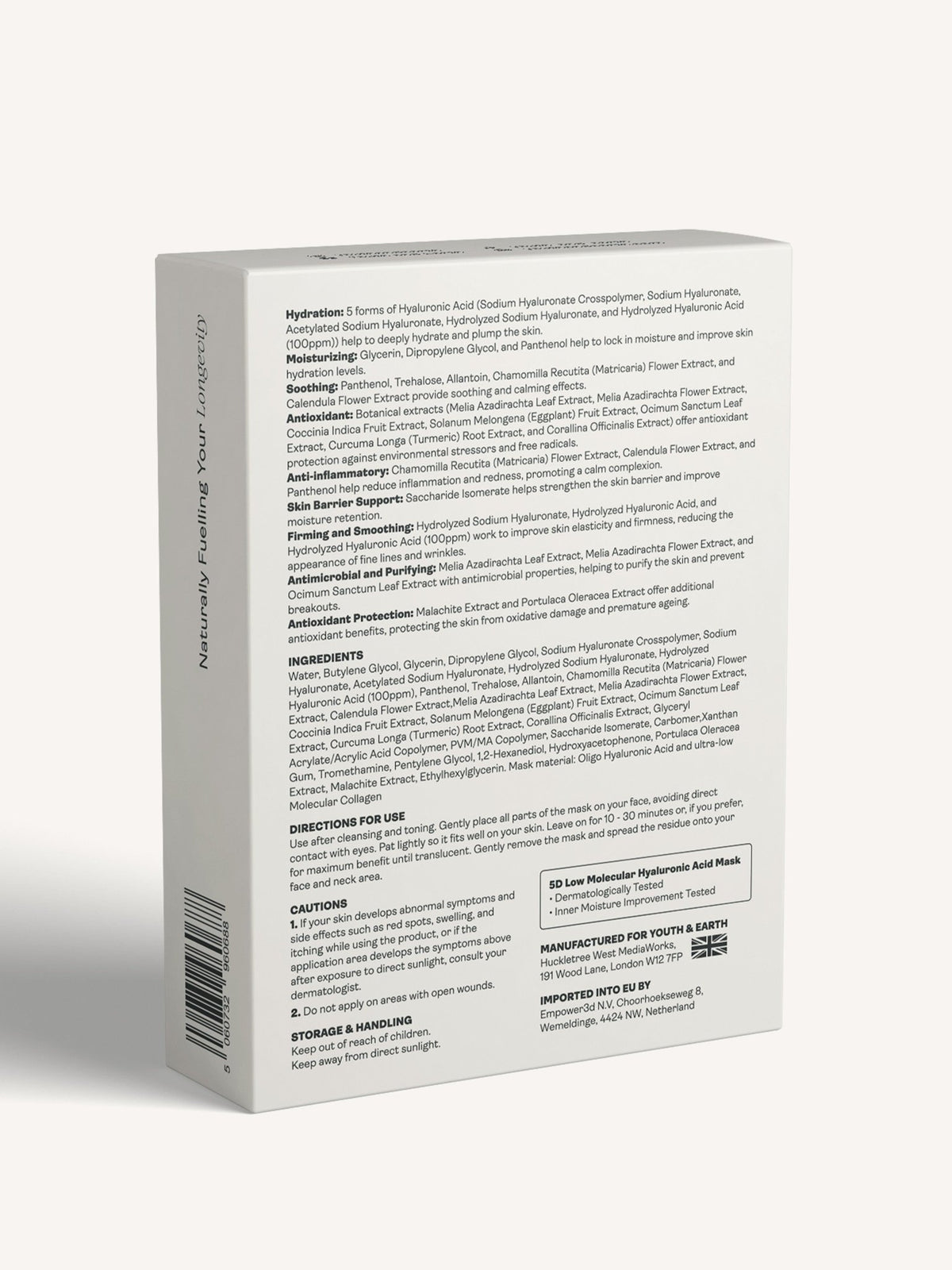Kyselina hyaluronová - gelová pleťová maska - Youth & Earth EU Store