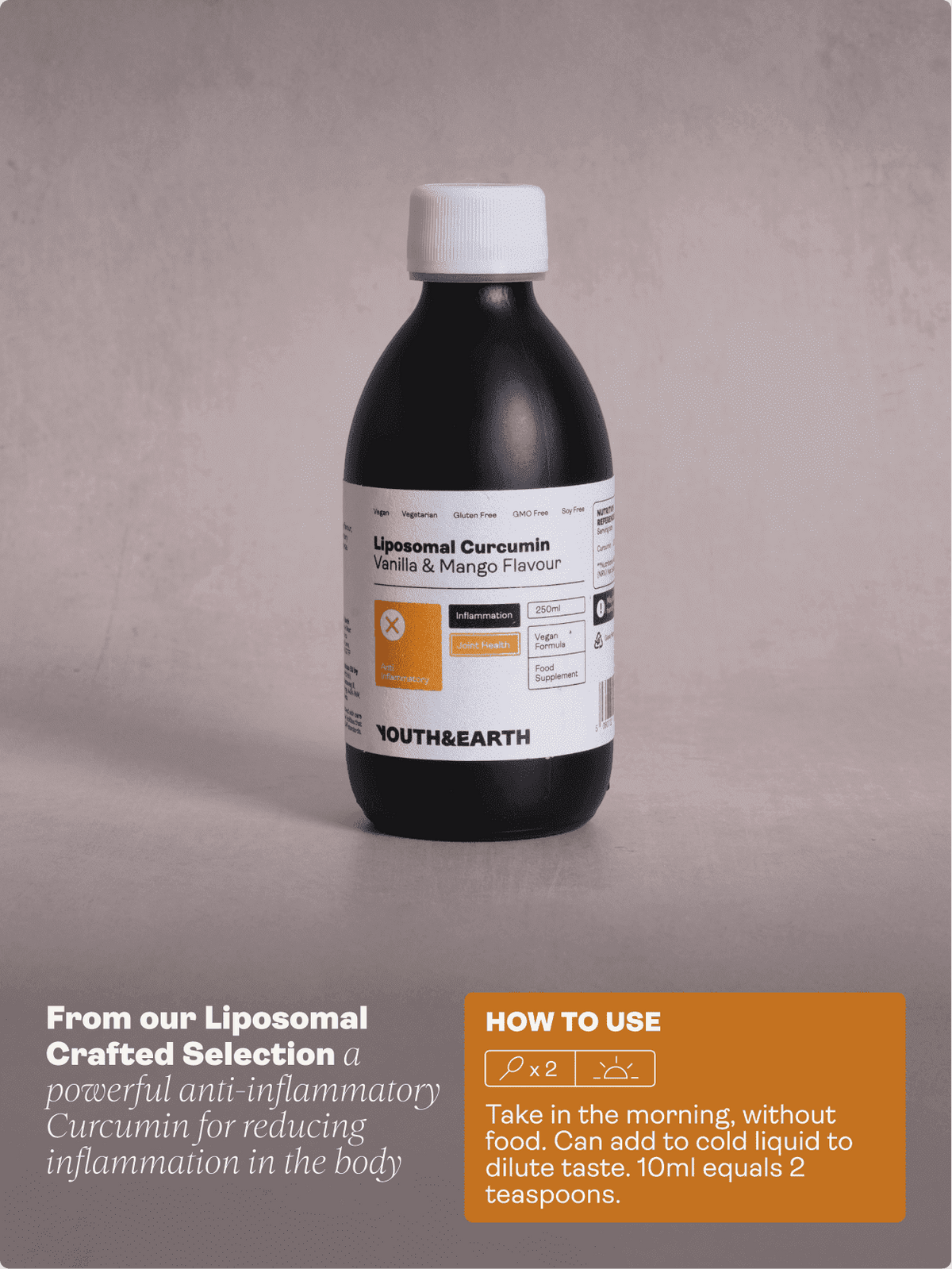 Liposomální kurkumin 200 mg - příchuť vanilka a mango, 250 ml - Youth & Earth EU Store