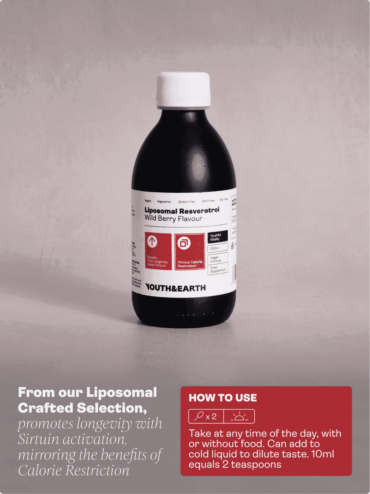 Liposomální resveratrol 200 mg (příchuť lesních plodů, 250 ml) - Youth & Earth EU Store